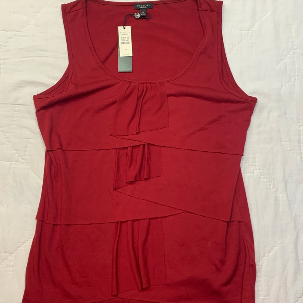 Talbots Red Sleeveless Scalloped Layered Career Casual Tank Top Women's Medium